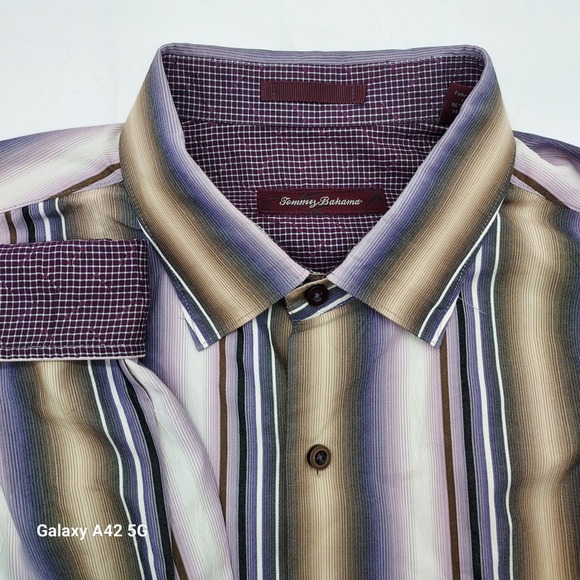 Tommy Bahama Other - Tommy Bahama‎ XL Cotton Silk Striped Button Down Shirt - Purple Brown